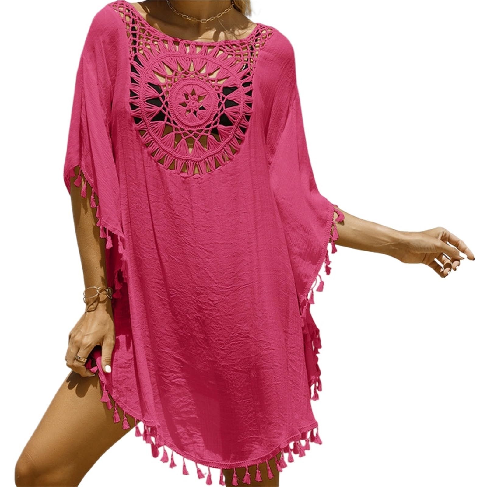 Copri Costume Mare Donna Copricostume da spiaggia da donna, bikini, costume da bagno, piccolo nappa, vestito traforato, ampio e solido, copricostume da spiaggia