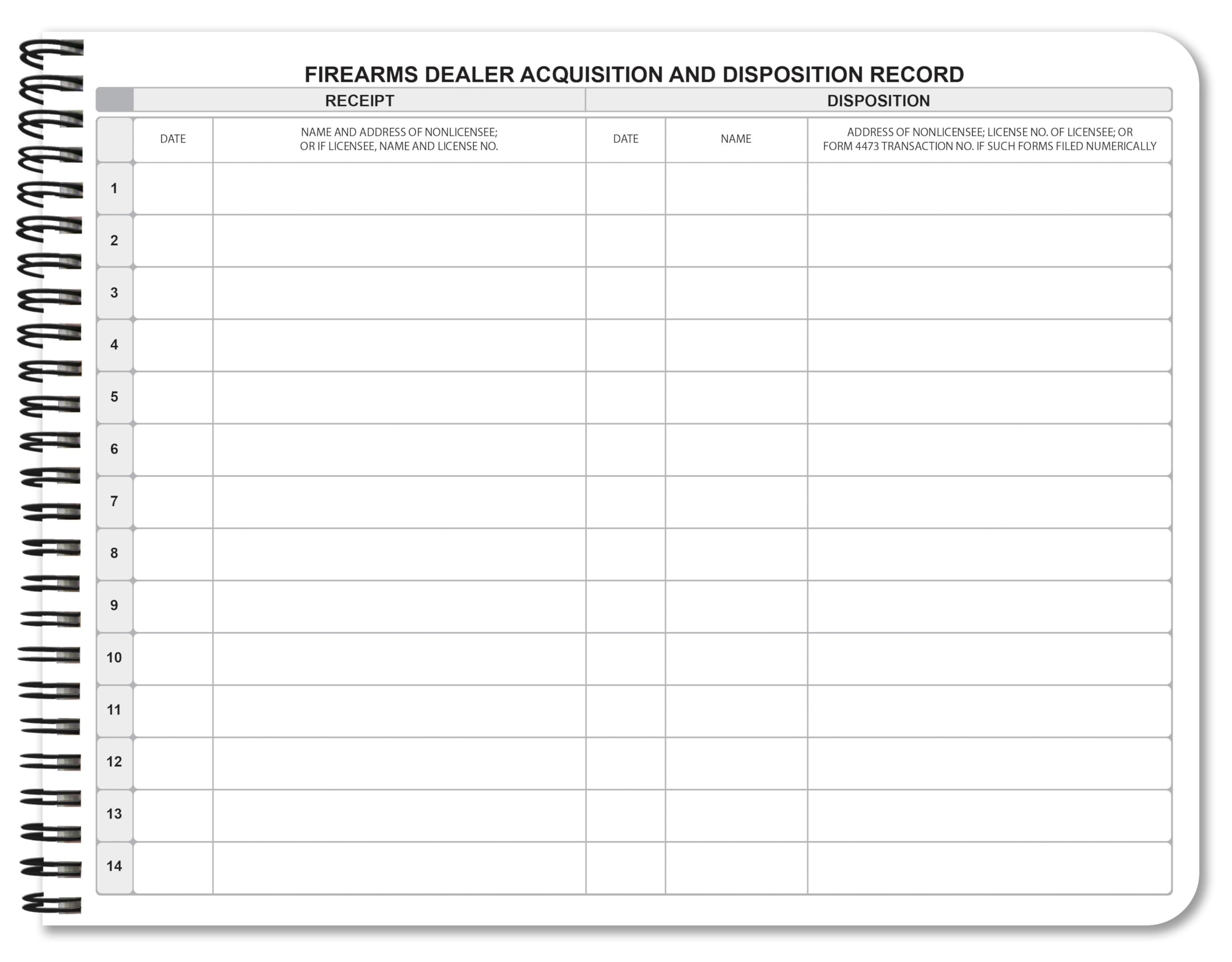 BookFactory Libro de registro de adquisición y disposición de armas de fuego extra grande A&D (2 páginas extendidas)/libro de registro de armas ATF/libro de registro - 2,100 entradas, Wire-O, 14 x 8.5