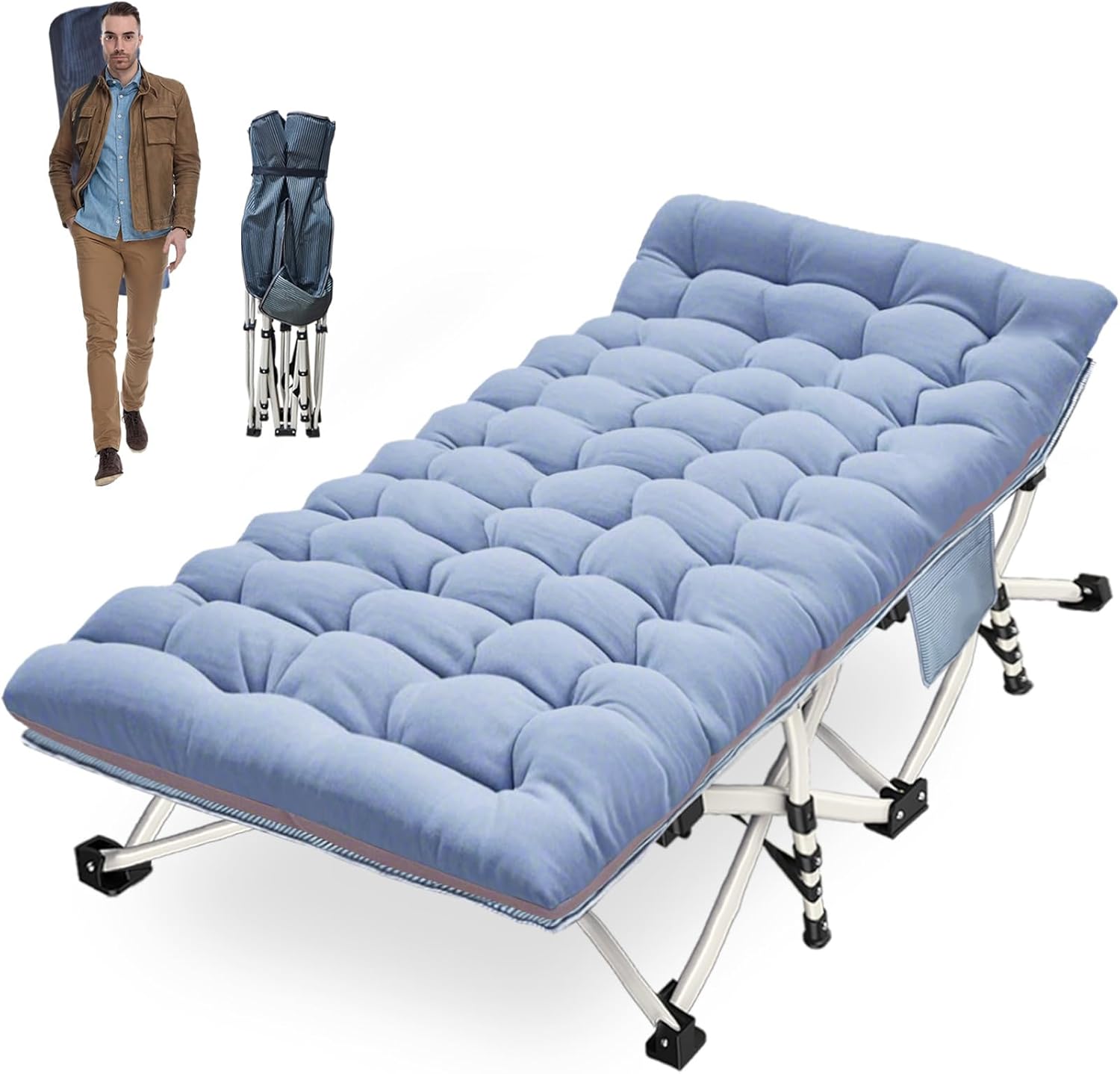 XXL Camping Cot Oversize Sleeping Cot with Comfortable Mattress Extra Large Camping Cots for Adults Cot Bed Include Carry Bag Portable Folding Bed Easy to Set Up Nap Office Indoor Vacation