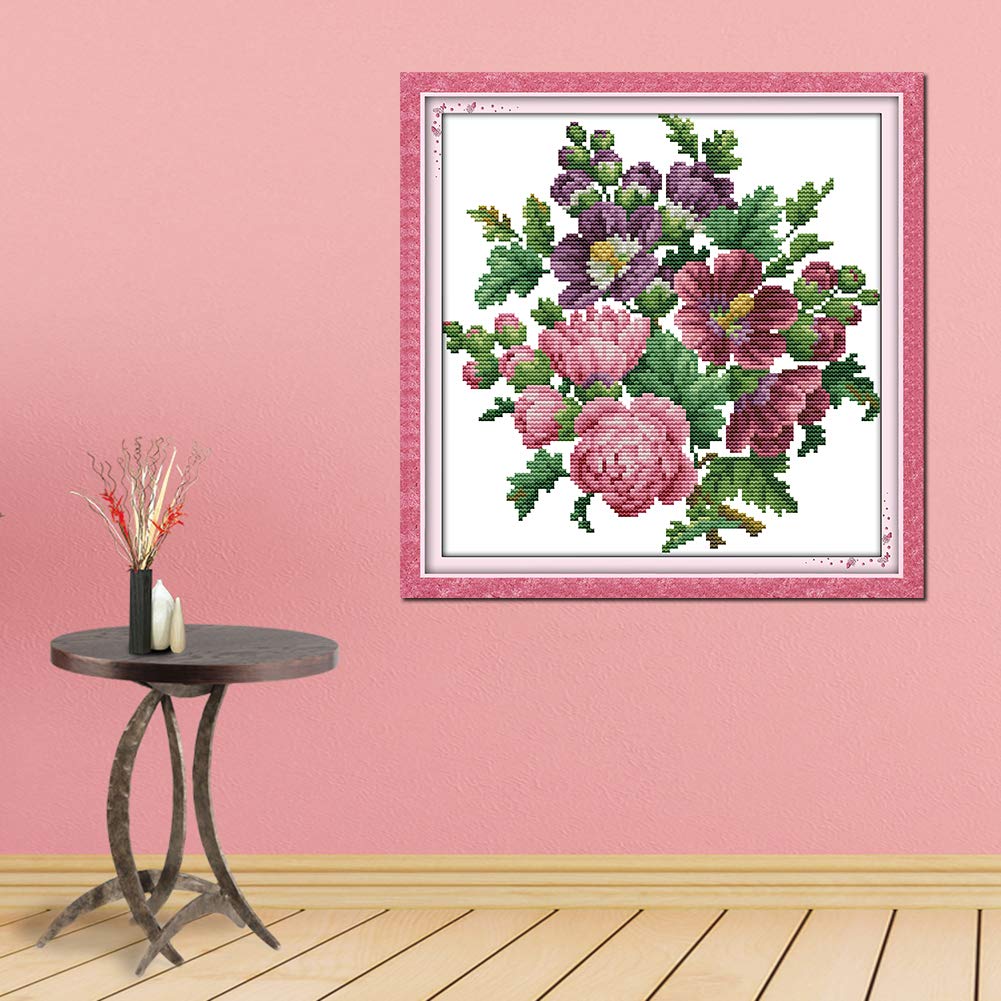 Kit Punto Croce Fiori In Vaso: Motivo Stampato, 11 CT, 36x46 Cm - Per Principianti Ed Esperti - Foto 13