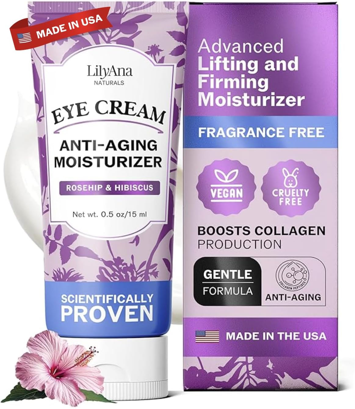 LilyAna Naturals Eye Cream for Dark Circles and Puffiness, Under Eye Cream for Wrinkles and Bags, Anti Aging Cream helps Improve Dryness; for Sensitive Skin 0.5 oz