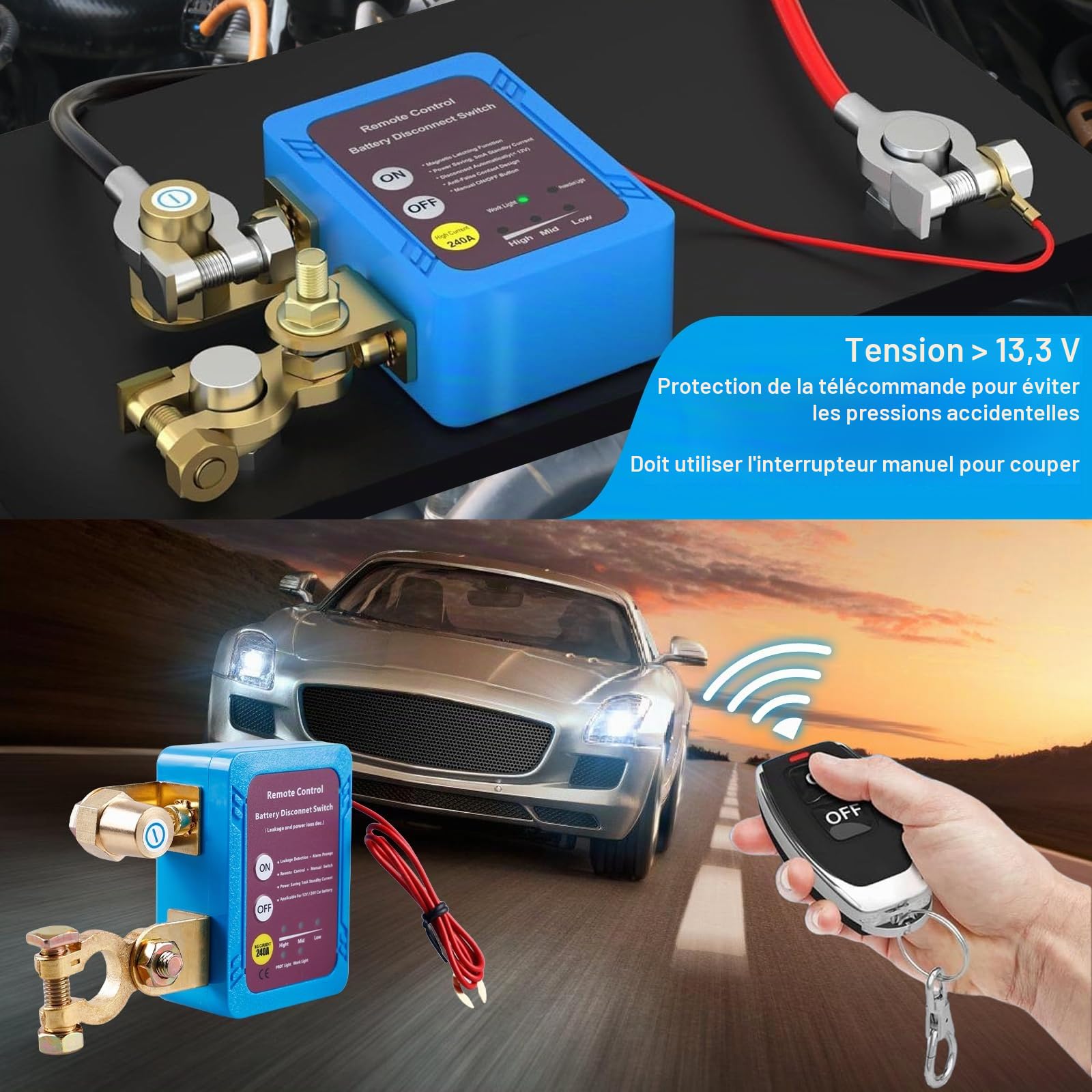 Coupe Circuit Batterie 12V 240A Coupe Batterie Voiture avec 2 Télécommandés Sans Fil, Interrupteur D'arrêt Automatique, Interrupteur de Batterie à Distance pour Voiture Camion Bateau