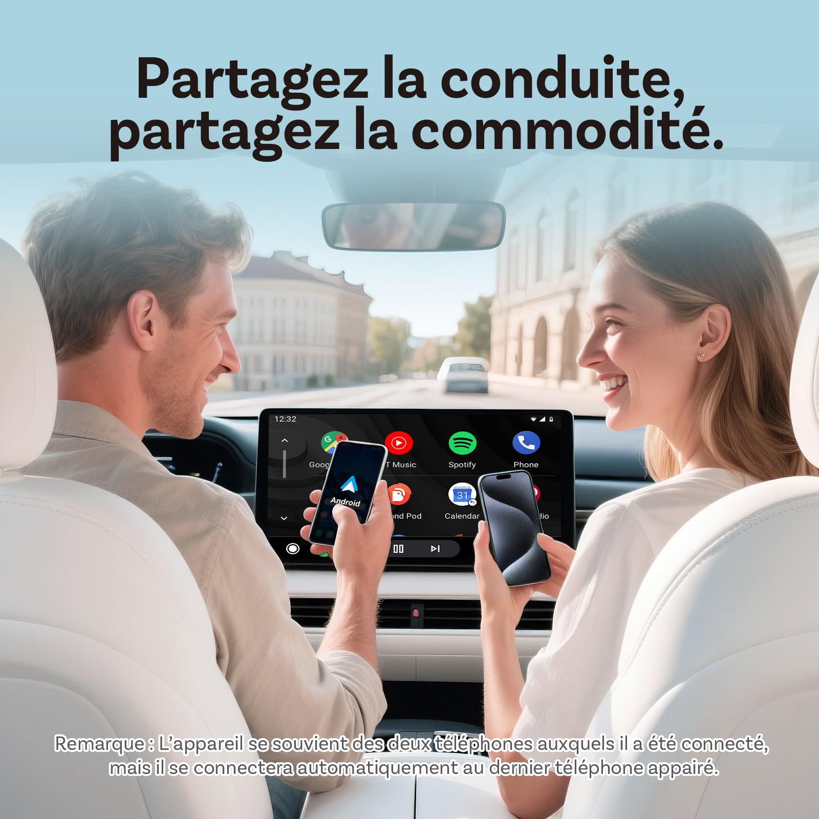 OTTOCAST Mini Slim 2026 Amélioré, 2-en-1 Adaptateur Wireless CarPlay & Android Auto avec Type-A/C pour iOS 10+ & Android 11+, Support Multi-Utilisateur, Plug & Play convertit Filaire en sans Fil