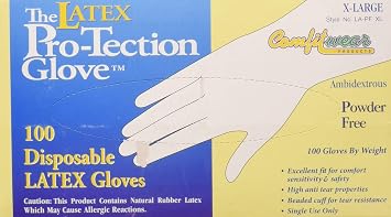 200 Disposable Latex Gloves, Powder Free Size X-Large
