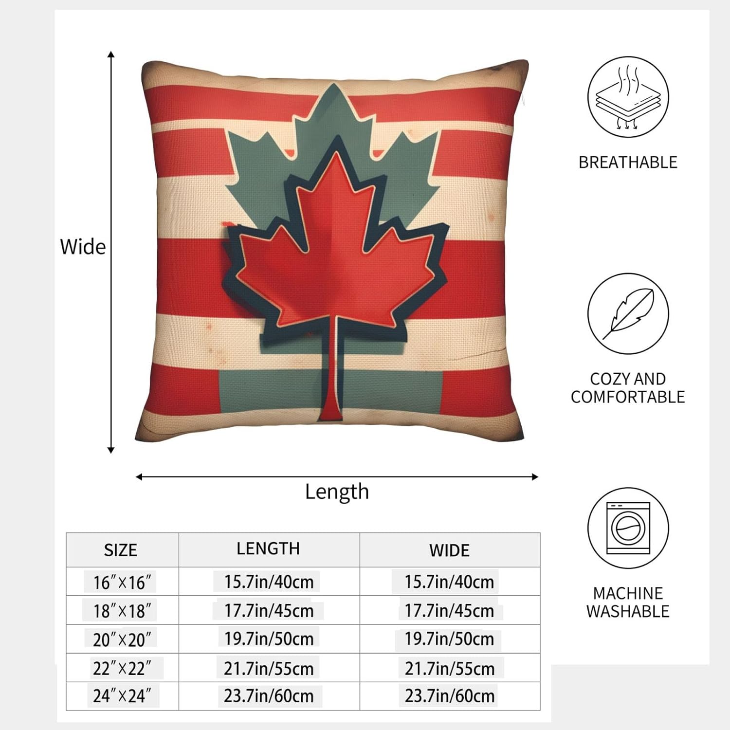 Retro Canada Flag Pattern Imitation Linen Pillowcase -2 Sets, Fashionable Home Decoration, Used for Sofas, Gardens, beds