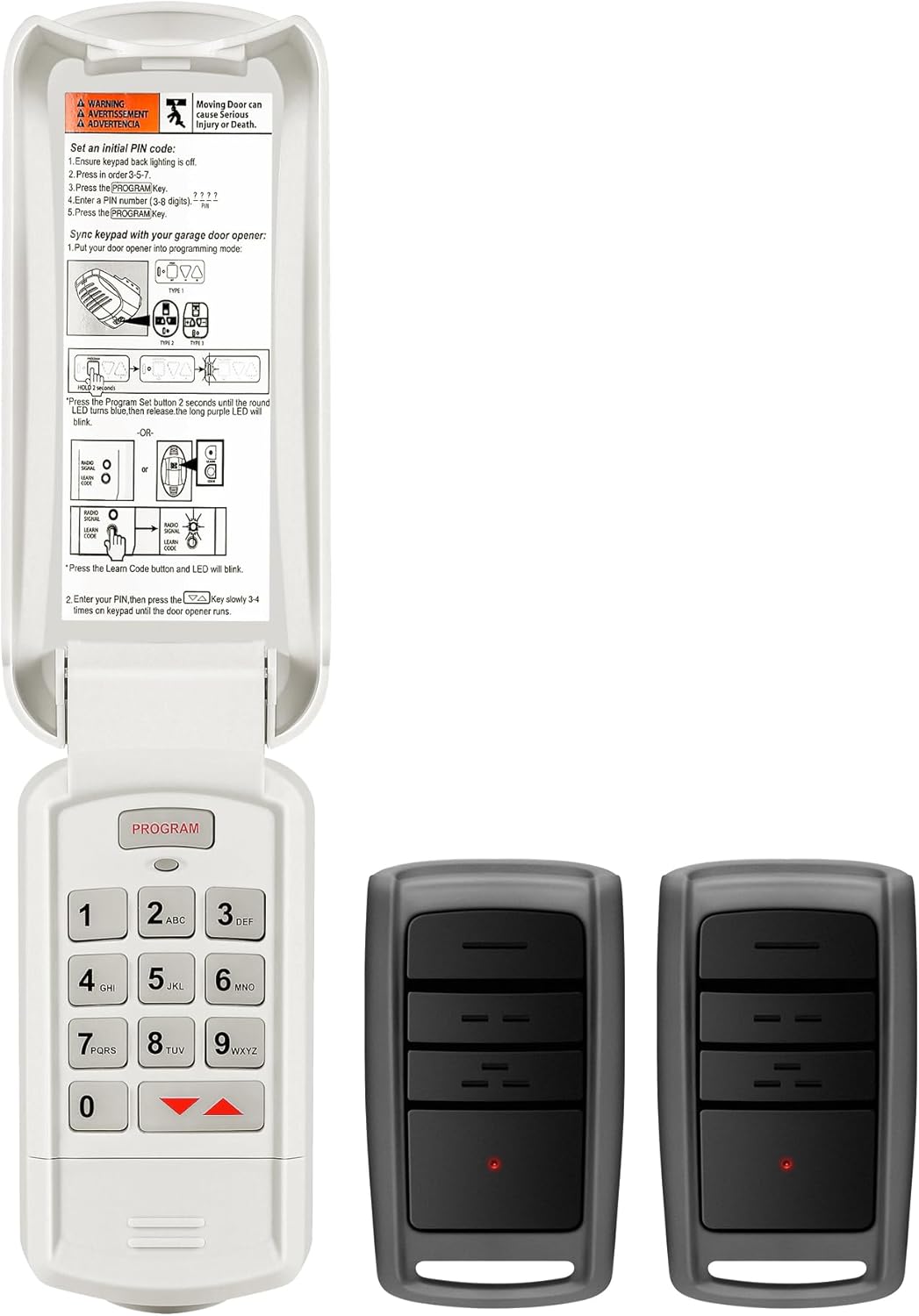 1 OKP-BX & 2 O3T-BX Keypad & Remote for Overhead Door Garage Door Opener - Auto-Seek 315/390MHZ,Compatible with Legacy Python 1995-Present