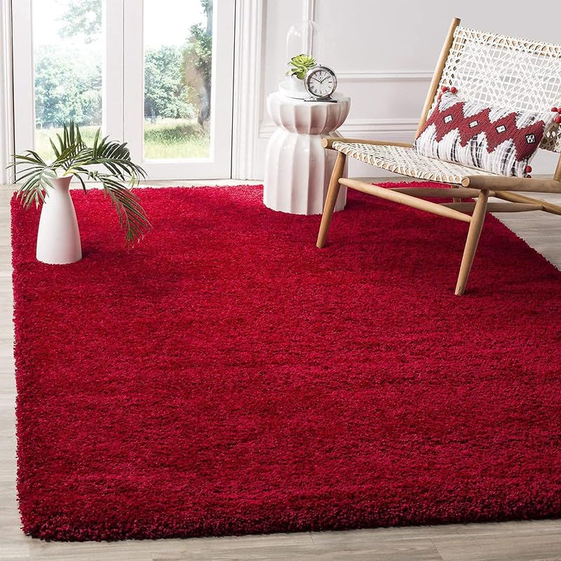 Image of FIASCO Shaggy Carpet Ultra Soft Microfiber | 2 Inches Pile Height Back in Canvas Shaggy Carpet for Living Room | Bedroom | Hall | Guest Room | 4x6 Feet Red