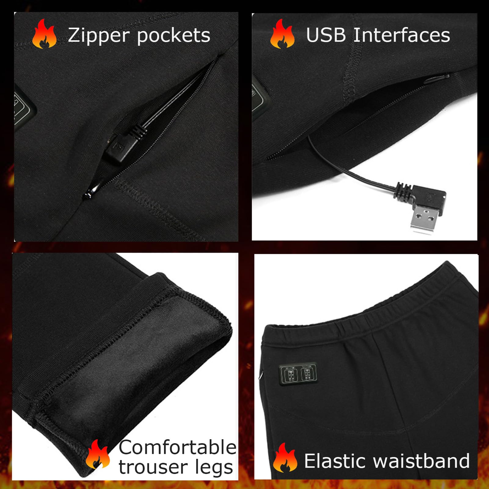 Ropa Interior Calefactada por USB Hombre Mujer Camisetas Y Pantalones Térmicos, Invierno Ciclismo Al Aire Libre Calefacción Superior E Inferior, con Batería
