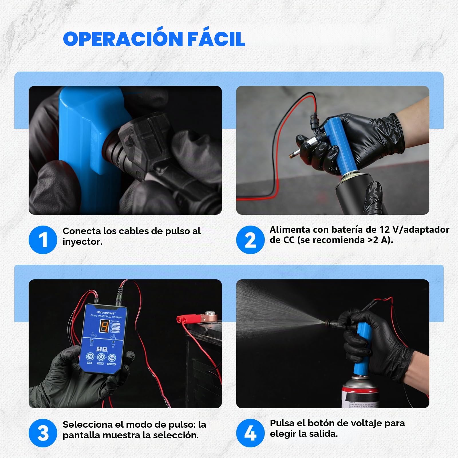 Equipo de prueba y limpieza de inyectores de combustible automotriz EFI GDI con 6 adaptadores (5V/12V), 4+4 modos de impulso, herramienta universal para inyectores de combustible