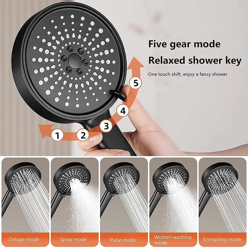 Duży panel 12,5 cm Rainfall Shower Head, High Pressure Water Saving Shower Set, 5 trybów regulacji za pomocą rąk, narzędzia prysznicowe (zestaw szary)