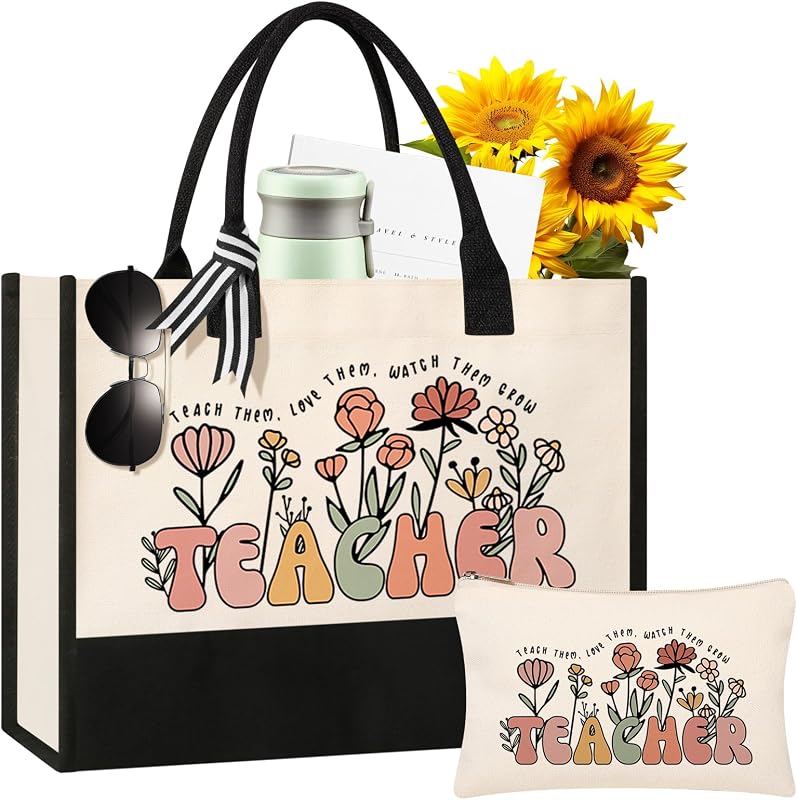 Bolsa tote de lona com necessaire de maquiagem Itotegifts para professores