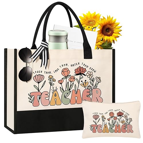 Canvas Tote Bag Makeup Bag for Women - Personalized Teacher