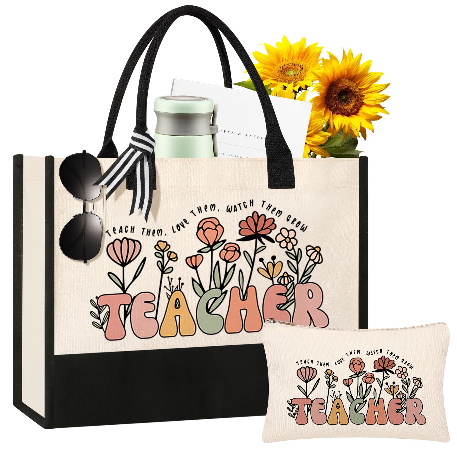 Canvas Tote Bag Makeup Bag for Women - Personalized Teacher Appreciation Gifts