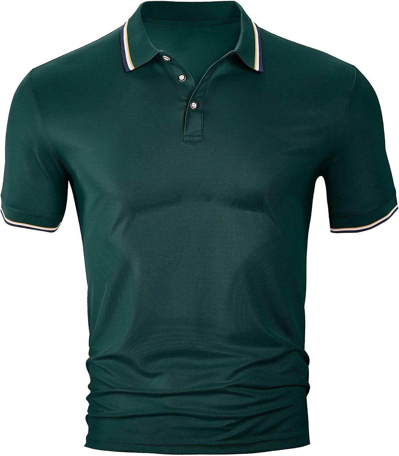 Men Dual Stripe Trim Lapel Polo Shirt Short Sleeve Business Casual Top | Button Placket, Striped Collar & Cuffs, Casual Wear, Slim Fit, Lightweight Fabric