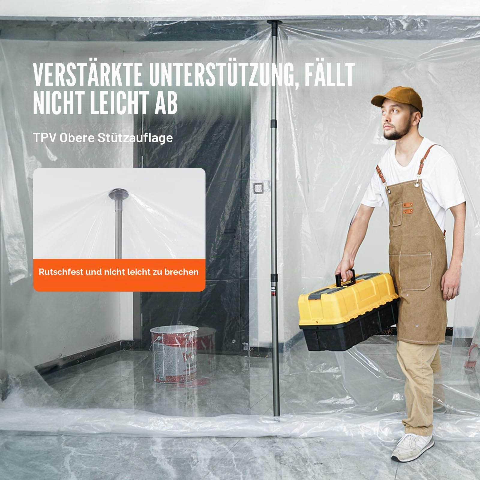 VEVOR Staubschutzstangen, Staubschutzsystem Staubschutzwand mit 4 Teleskopstangen & Tragetasche, 4 Höhenverstellbar Max. 3 m, 10 x 4 m Kunststofffolie, für Innendekoration und Malerarbeiten