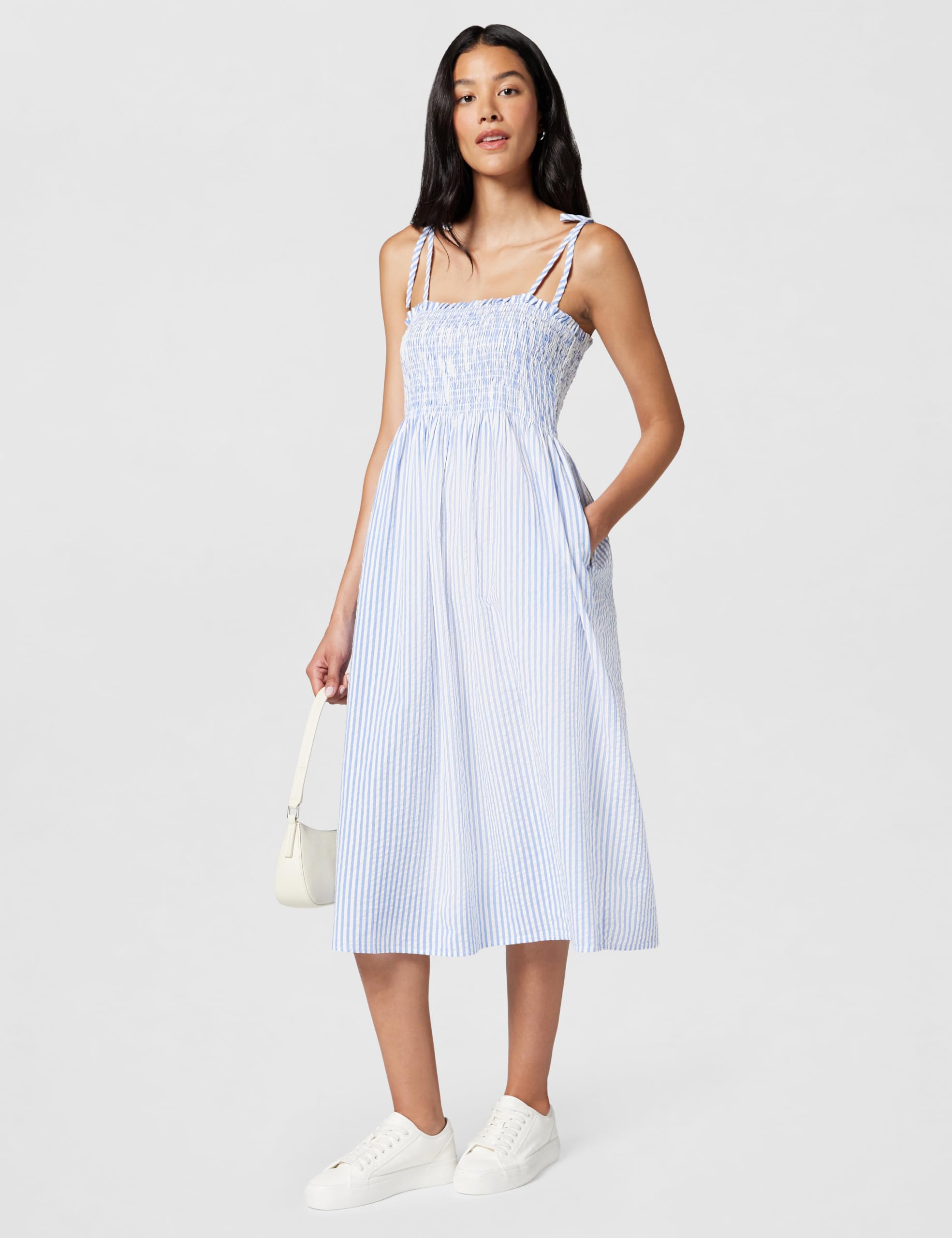 Tommy Hilfiger Swimshop Seersucker Smocked Drs Ww0ww50545 Abito Svasato Donna (Pacco da 1)