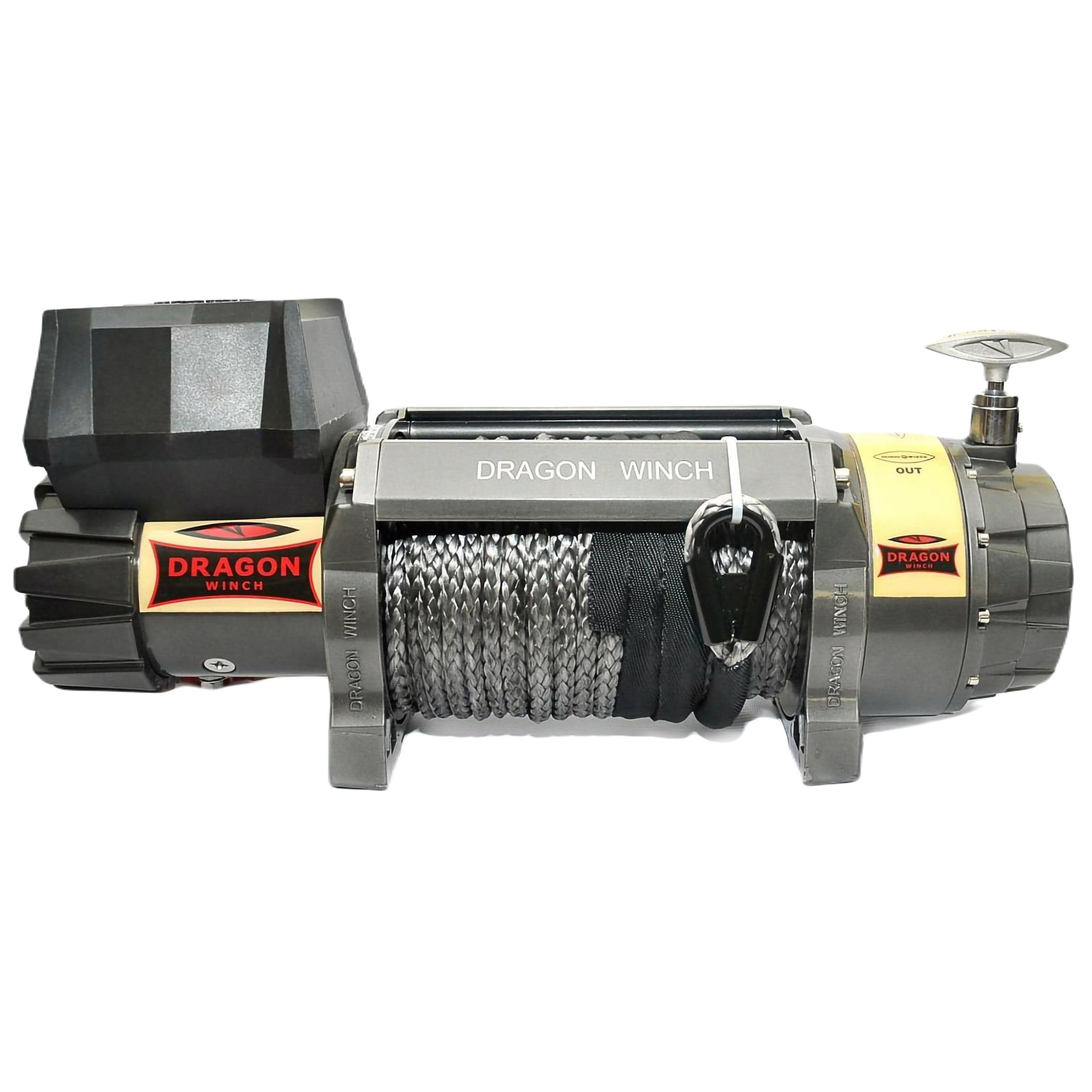 DRAGON WINCH Verricello Elettrico Highlander 12V 15000 lbs 6803kg Cavo in Sintetico 21m per Off-road, Veicolo Fuoristrada, SUV. impermeabile, incluso telecomando senza fili + accessori per verricello
