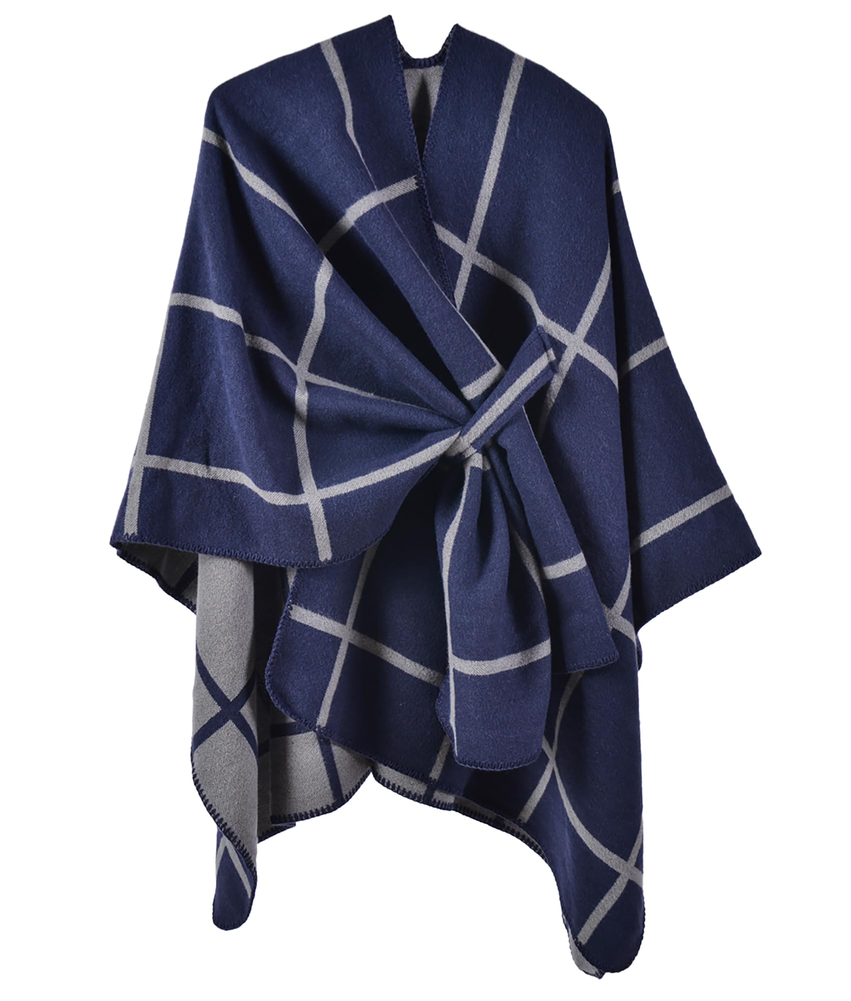 FavorlandWomen's Plaid Fall Winter Blanket Wrap Poncho Cape Open Front Cardigan Shawls
