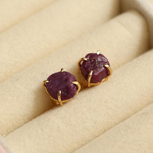 Miniatura 121 de Gempires Natural Raw Prong Setting Stud Earrings, 8-10 mm Crystals Earring, Handmade Jewelry, Gift for Her