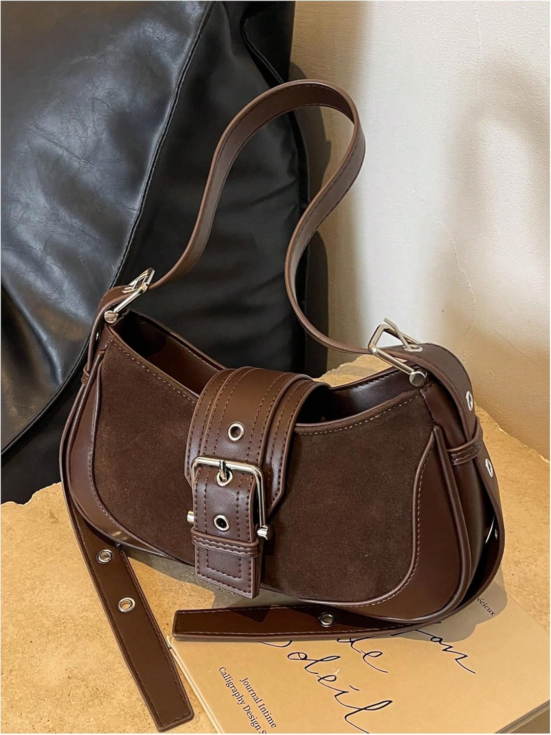 Verdusa Women's Faux Suede Y2K Purse Western Buckle Underarm Shoulder Handbags