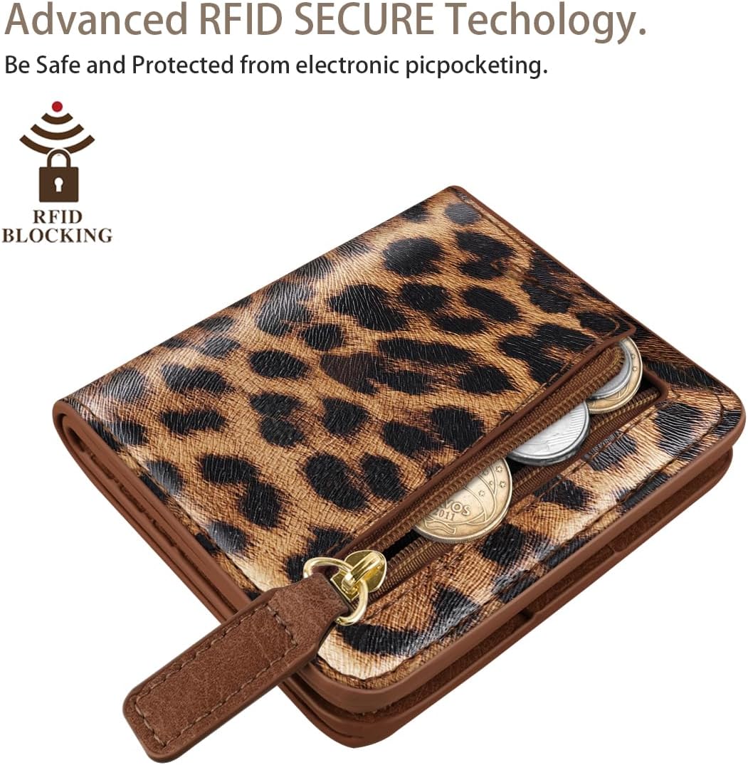 Leopard Womens Wallet Small Thin Credit Card Holder Mini Purse | Slim Women RFID Blocking Bifold Cheetah Print Leather Wallets Ladies Pocket Card Holders for Travel & Daily Use
