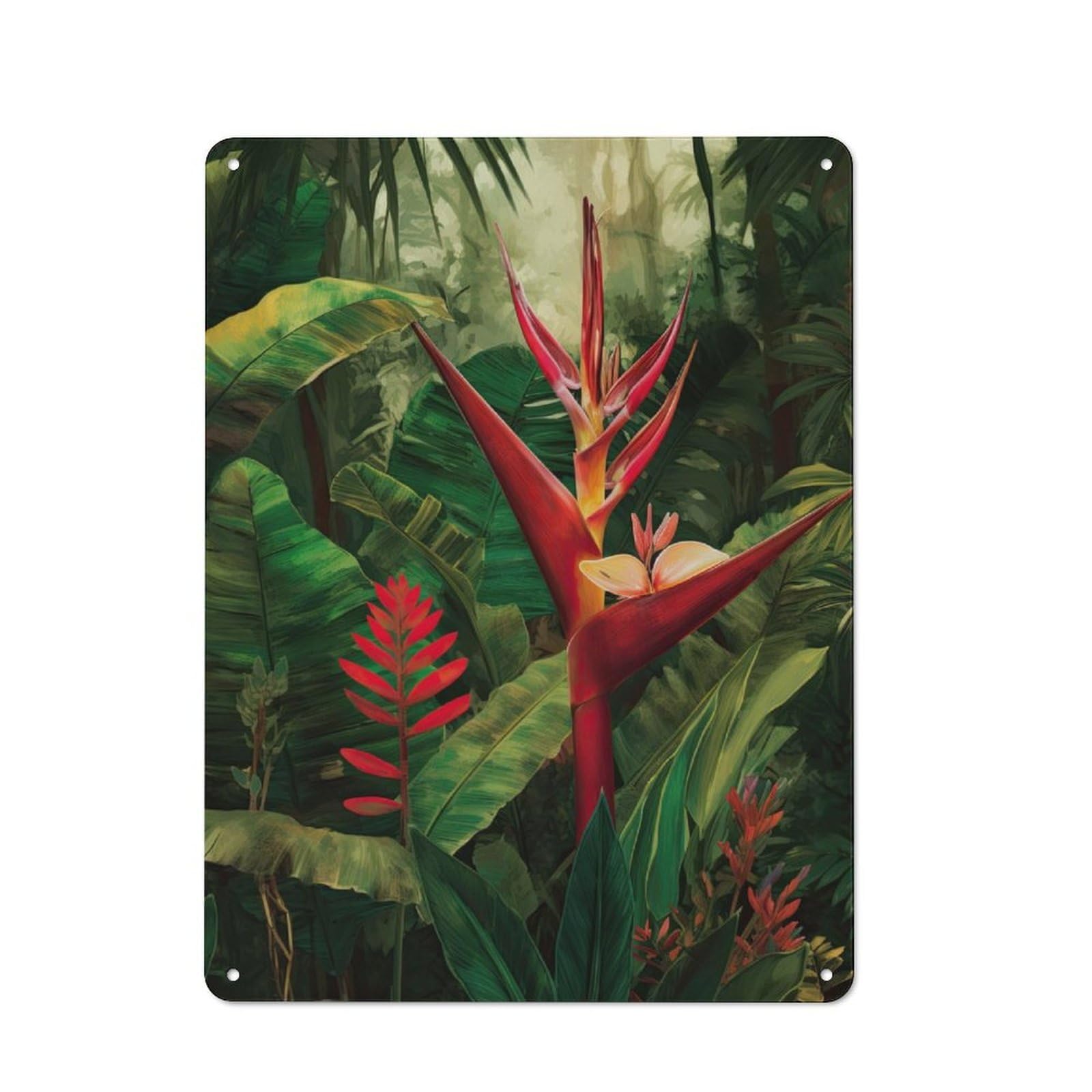 Metal Plaque 40x30cm with Jungle Bird of Paradise for Hallway Wall, Retro Decor, for Wall Display Collectors
