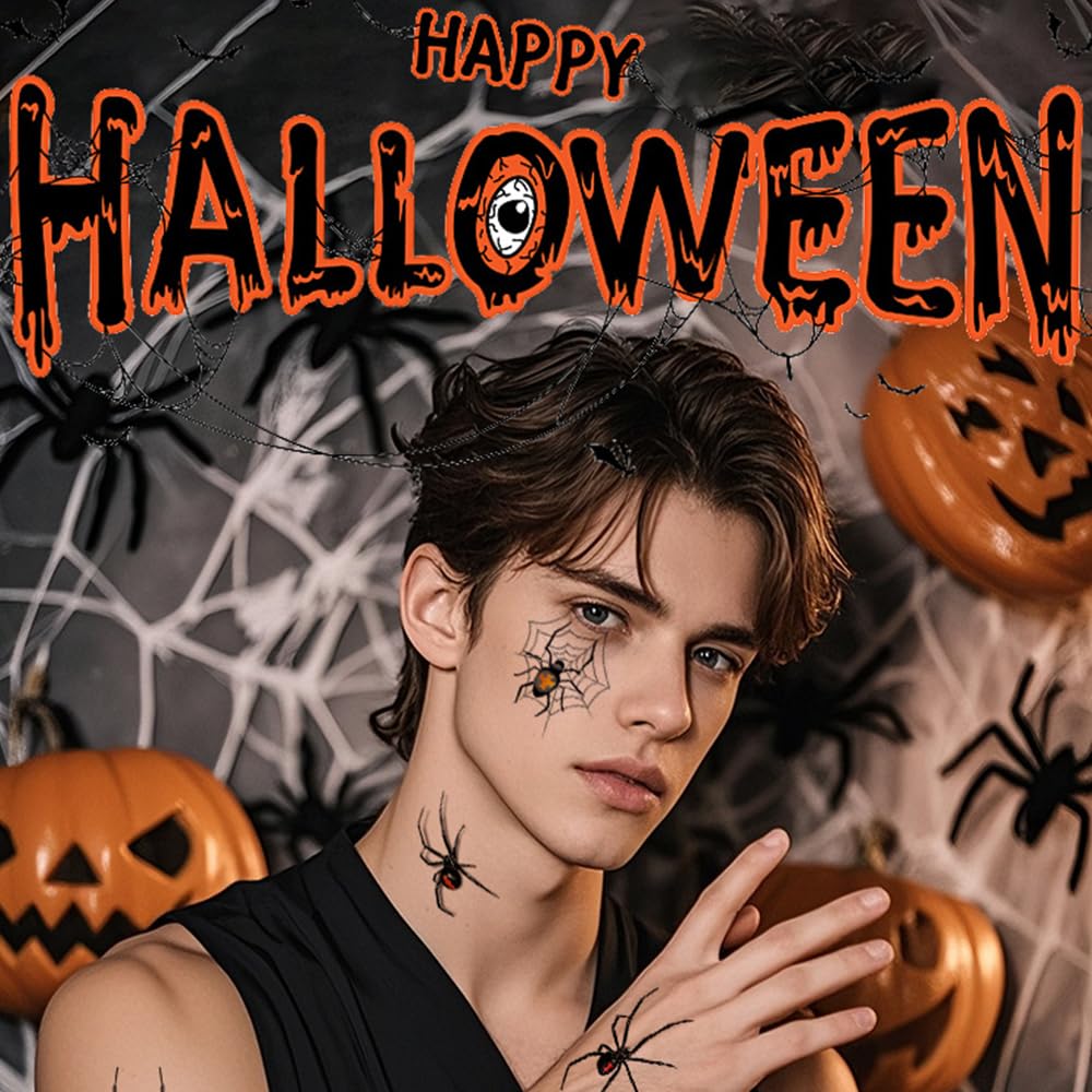 100 sztuk tatuaży tymczasowych pająków, tatuaż na Halloween, tatuaż na karnawał, pajęczyny, twarz, tatuaże na maskaradę, punk, imprezę, make-up, imprezę przerażającą