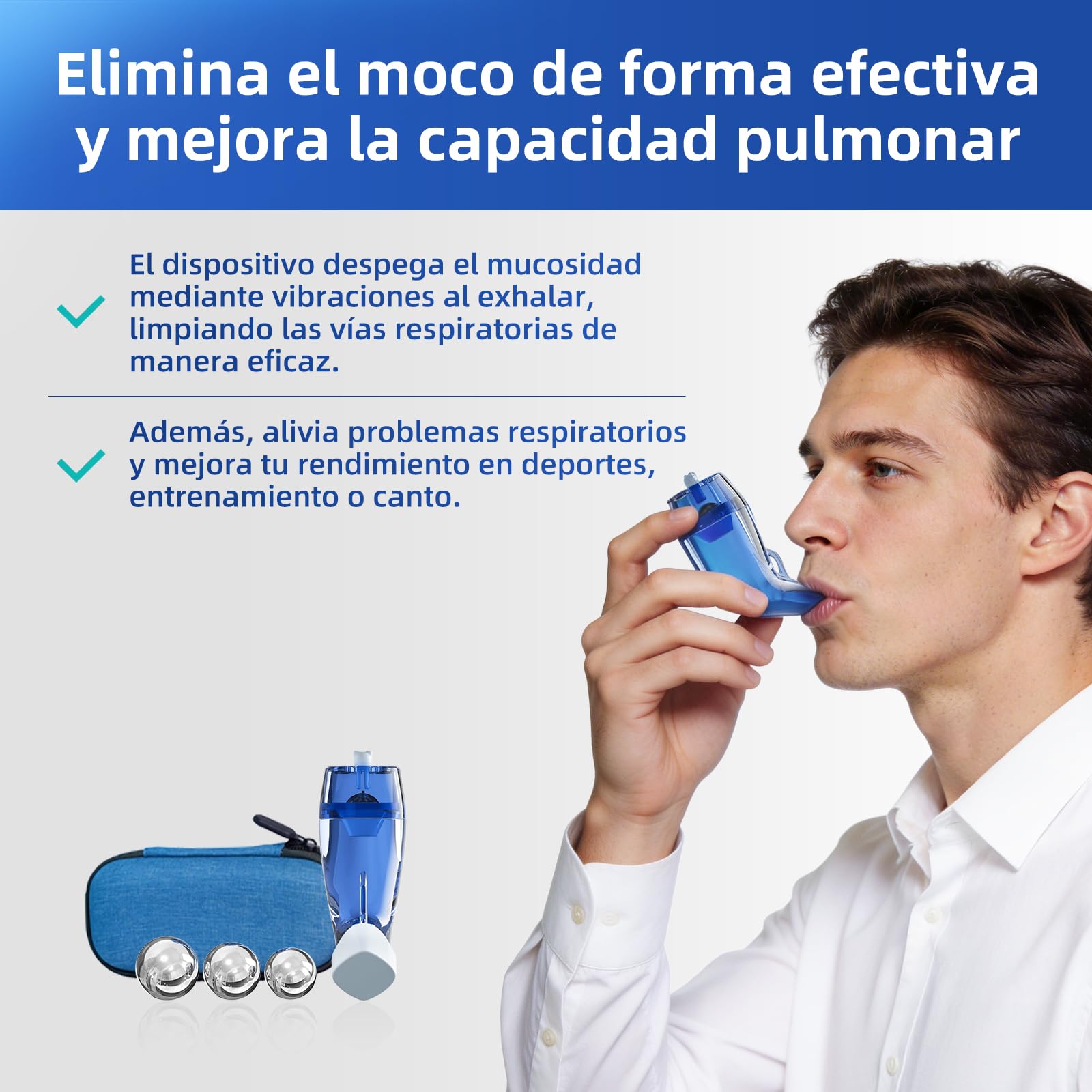 Dispositivo de eliminación de moco, expansor pulmonar, terapia OPEP, entrenador muscular respiratorio, dispositivo de ejercicio de respiración natural para pulmones