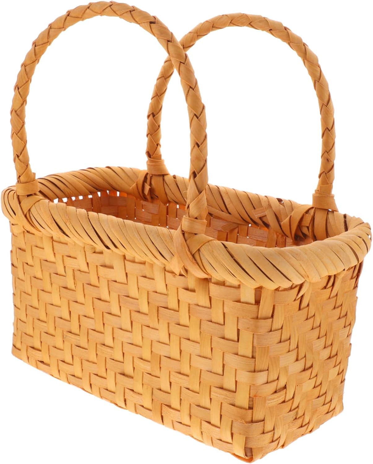 LABRIMP Portable Rattan Woven Flower Basket Rustic Floral Picnic Basket for Home Decor and Events Two Handles for Weddings and Storage