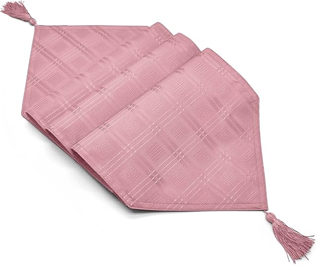 Luxury Jacquard Woven Wipeable Modern Table Dining Linen Cloths, Napkins, Table Runner (Blush Pink, One Runner (13x70in))