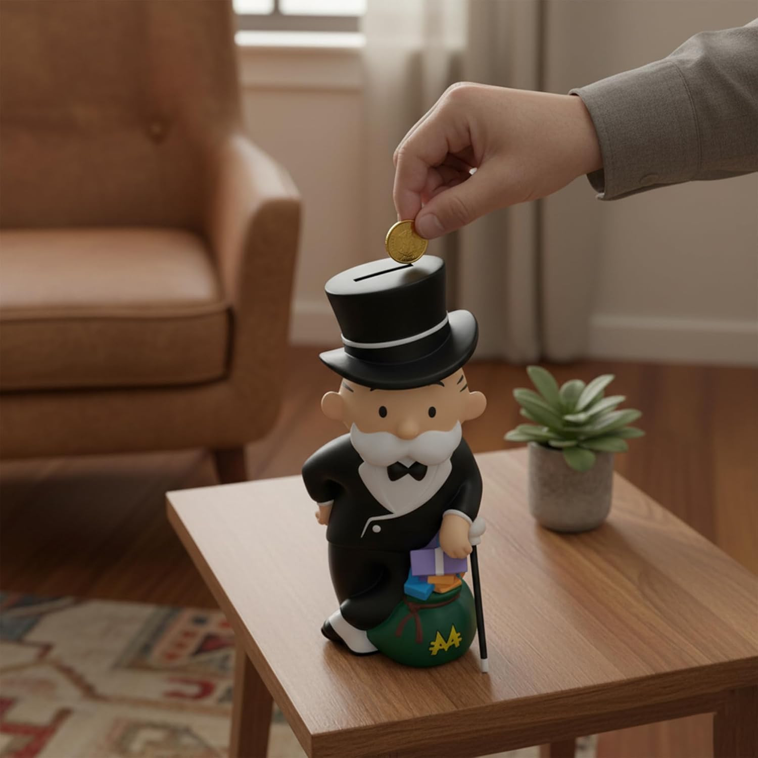 Monopoly Man Piggy Bank Collector's Edition | Mr Monopoly Man Bank | Classic Monopoly Board Game Figurine | Rich Uncle Pennybags Coin Jar | Banker Piggy Bank Vault Home Decor | PVC | 10" X 4.5"