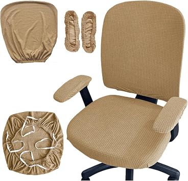 HAPPYDOG 4 Pcs Office Chair Covers Set Stretchable Protective Rotating Computer Chair Seat Covers with Armrest Covers Camel