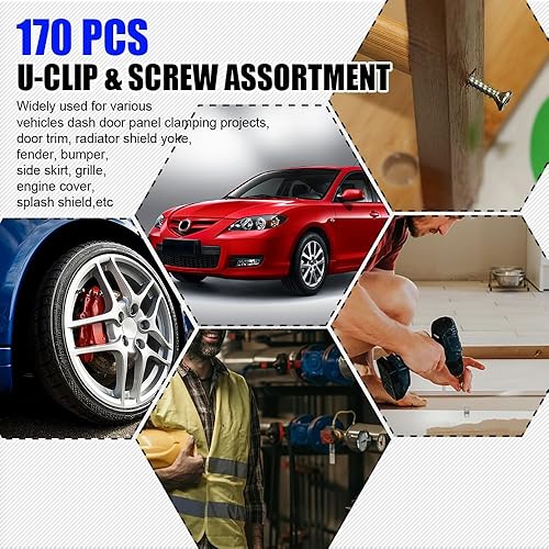 Miniatura 5 de Kit surtido de 170 tornillos y clips automotrices, kit surtido de clips en U y tornillos para automóvil, 9 tamaños diferentes para tuercas y