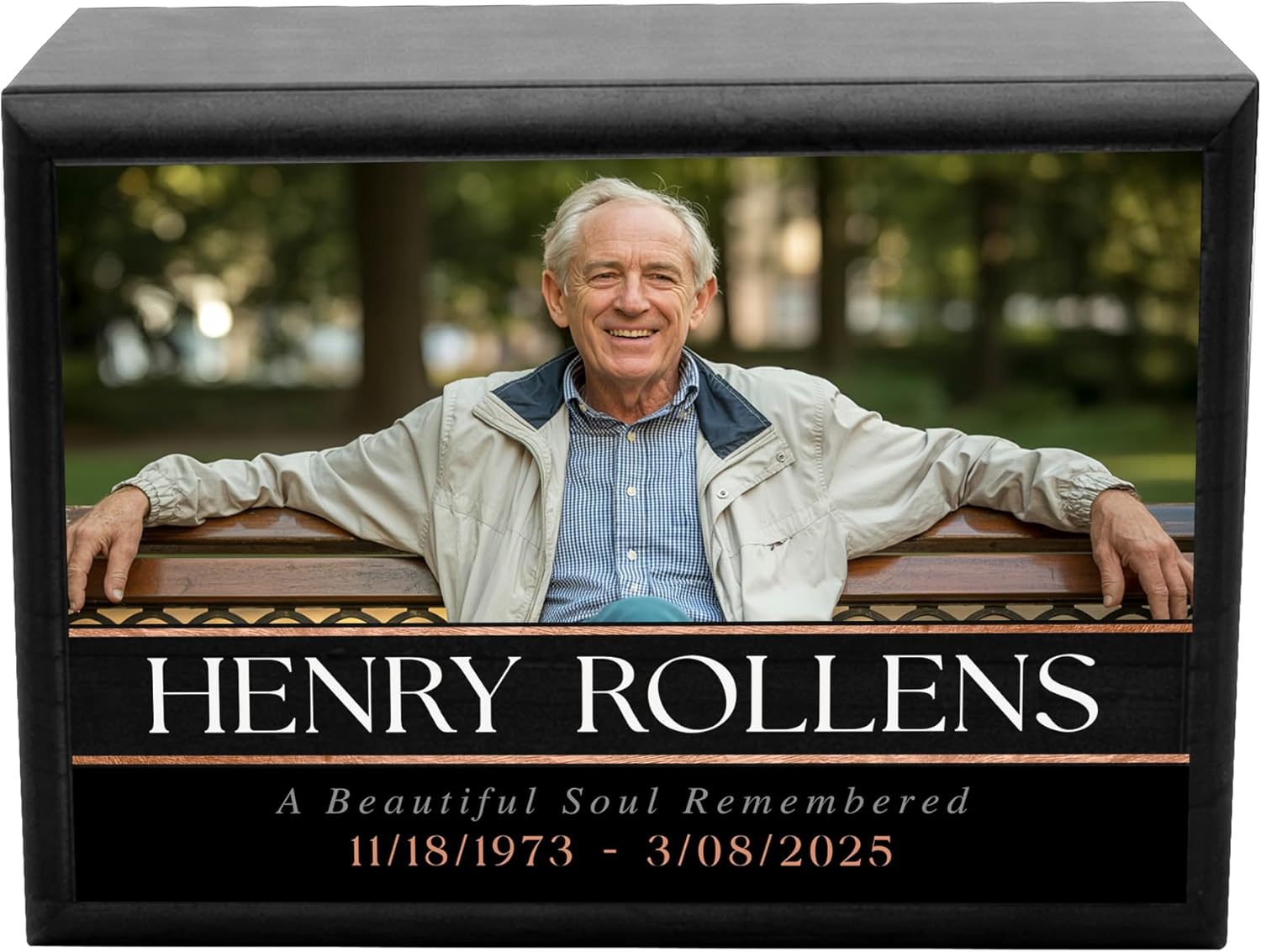 Personalized Wooden Urns for Human Ashes - Custom Cremation Urn for Adult up to 170 lbs - Add Your Photo and Text - Custom Burial Memorial Keepsake, Blk (Design 3)