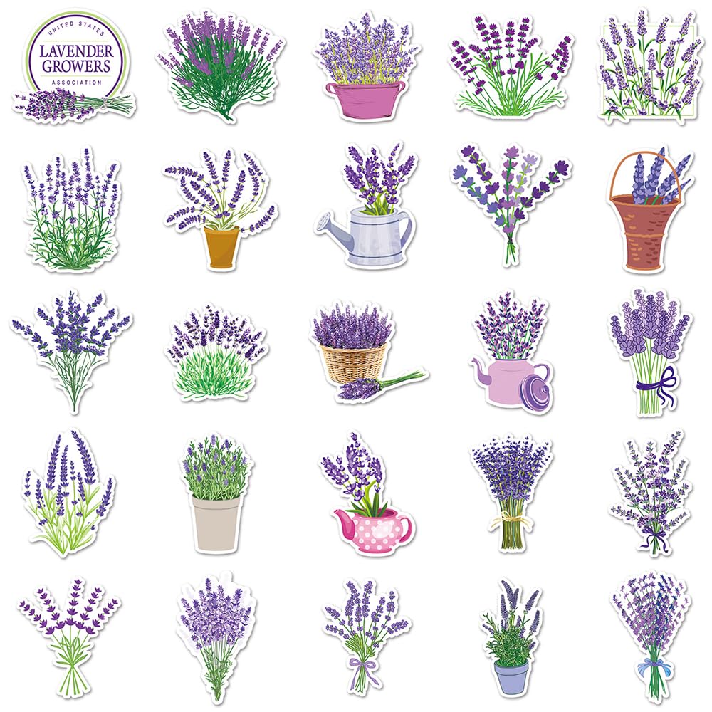 Exquite Lavender Flower Vinyl Stickers, 50 PCS Purple Lavender Botanical Decals for Journals Scrapbooking, Laptops - Image 2