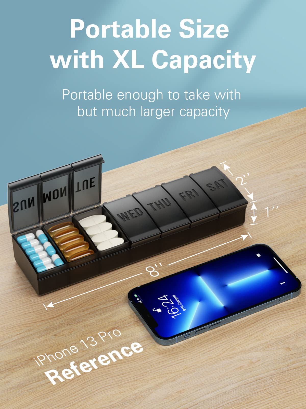 Barhon Large Pill Organizer Weekly, Daily Vitamin Case Box Large Capacity Compartments, 7 Day Pill Containers for Medicine Supplements Fish Oil