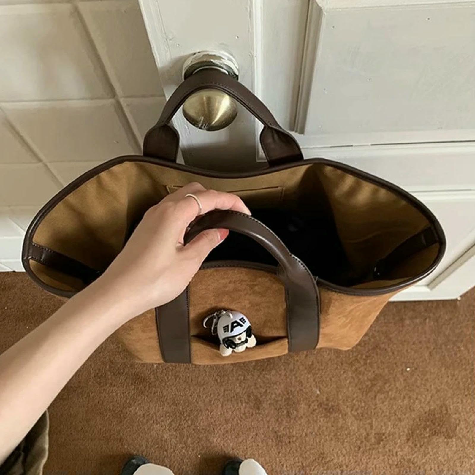 CHENSHI Borsa a Mano Donna in Pelle Scamosciata per Sacca da Lavoro Top Vintage di Grande capacità-Marrone