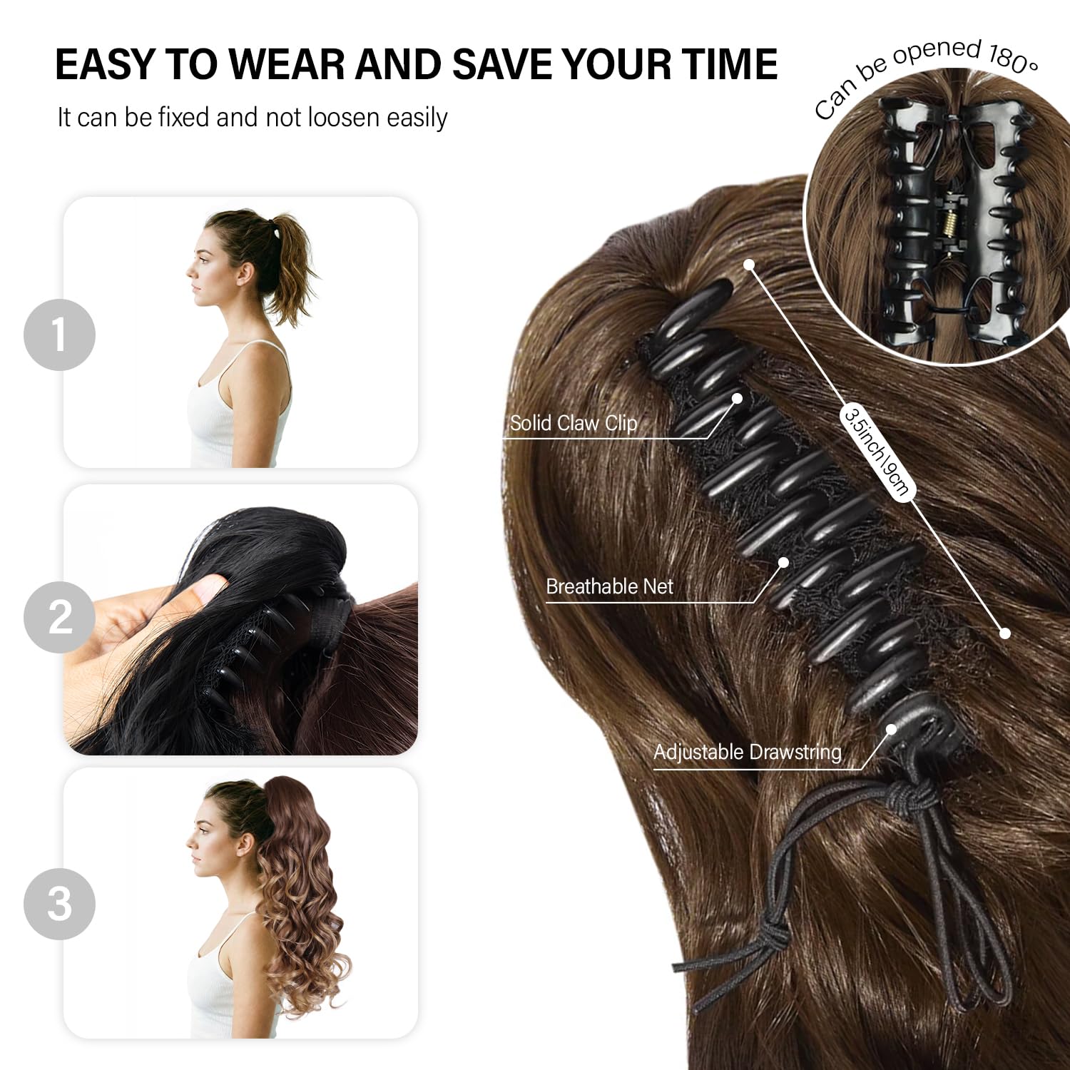 Ponytail Extension Synthetic Dark Brown 24 Inches Claw Clip Hair Piece Women Amazon.com : ShulaSHOP ponytail extension,24 main image 3