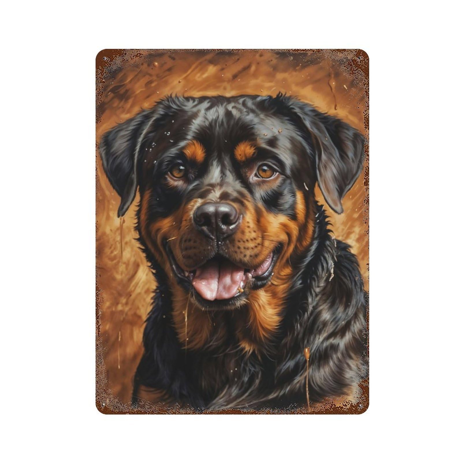 Rottweiler Portrait Vintage Wall Sign 15.7"x11.8", Rust Effect Metal Decor for Farmhouse, Kitchen And Entryway Decor
