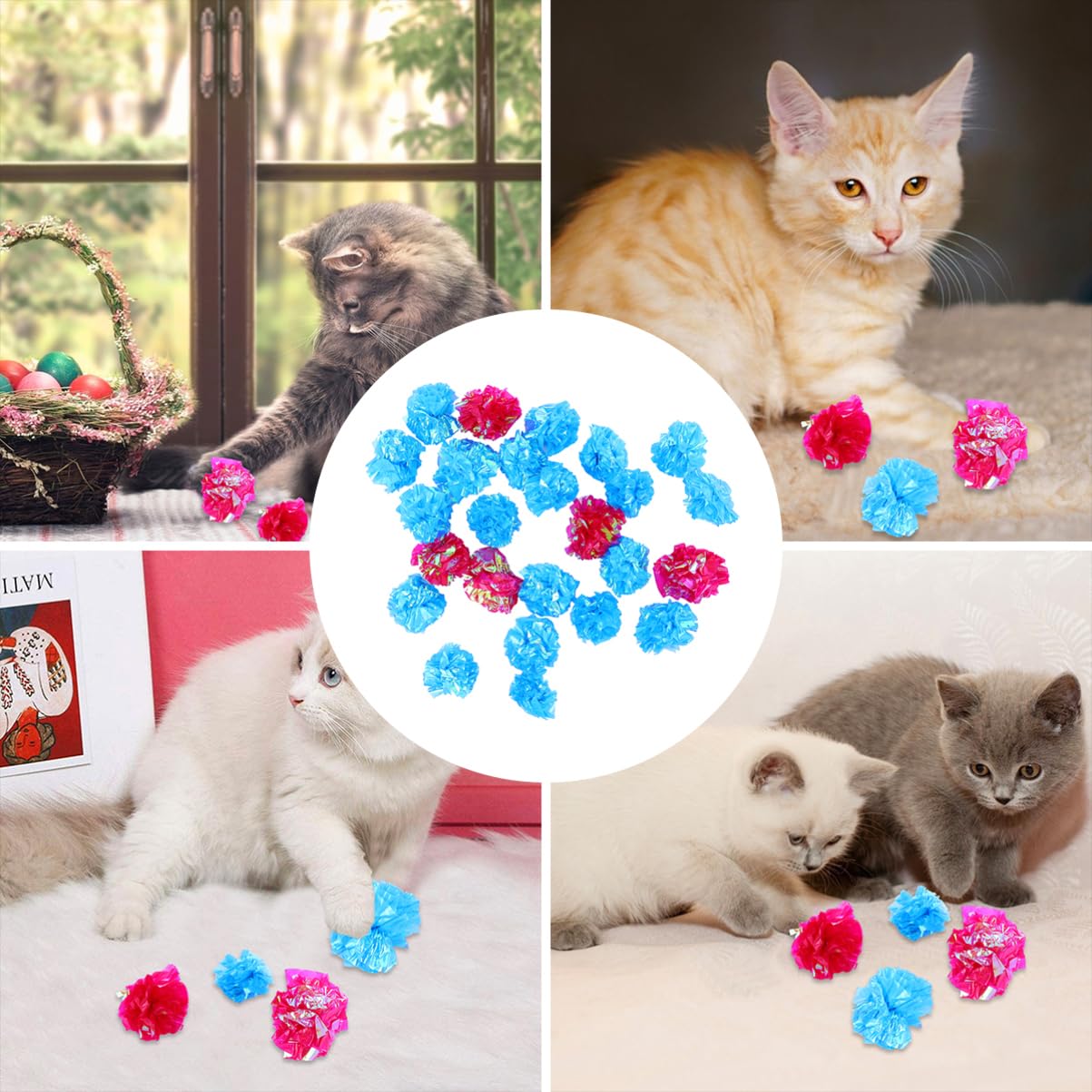 UPKOCH 25Pcs Crinkle Cat Balls for Pets Lightweight Stimulating Play for Scratching Carrying Random Colors