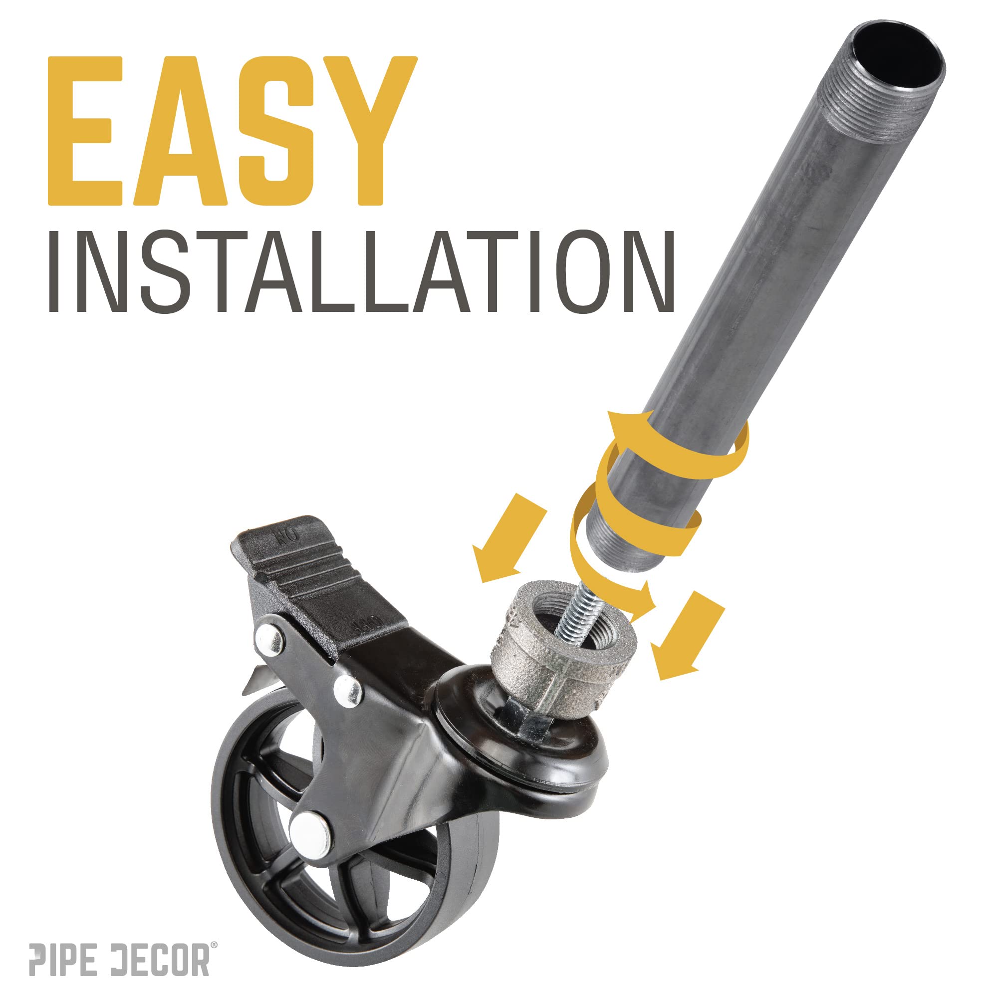 Pipe Casters - 4 Pack for ¾” Pipe -9 Pipe Casters - 4 Pack for ¾” Pipe -9