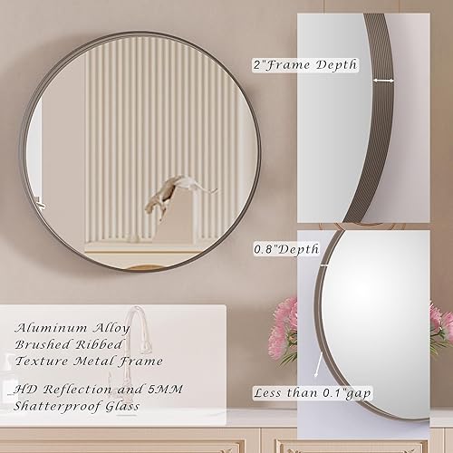 Miniatura 3 de LOWIXI Espejo redondo de 24 pulgadas para baño, espejo de pared con marco de aluminio para dormitorio, color negro