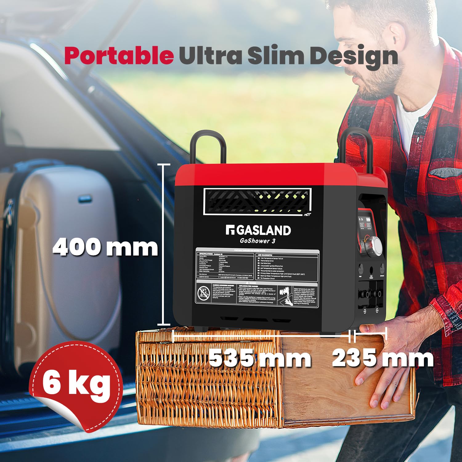 GASLAND Go Shower G3 Pro-DE Gas Durchlauferhitzer, Propan/Butan(50mbar) Wassererhitzer für den Außenbereich, mit wiederaufladbarem eingebautem Akku, heiße Dusche für Camping
