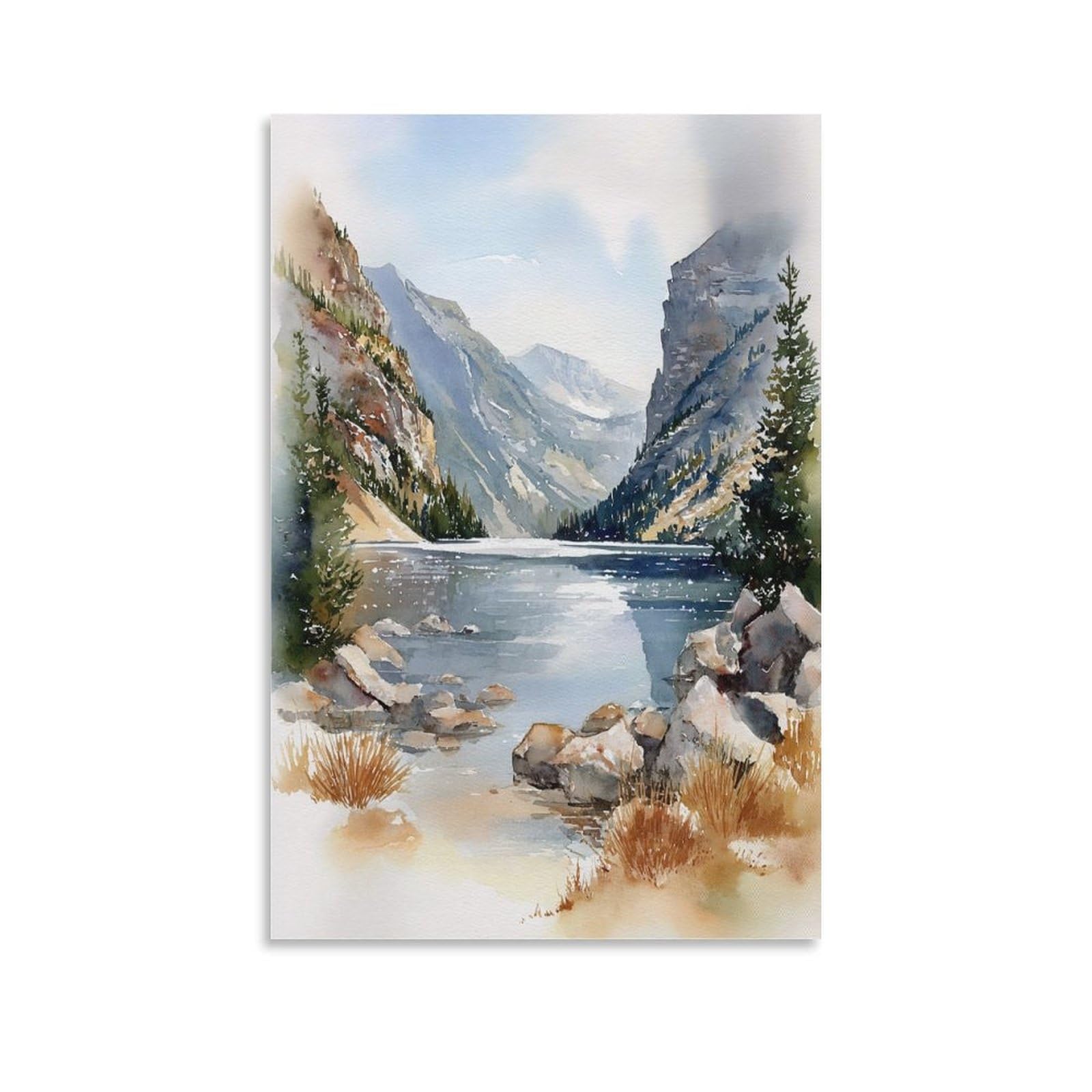 XWYMXZ Lake Louise Banff Canada 20x30inch(50x75cm) Vintage Travel Poster Watercolor Canvas Art