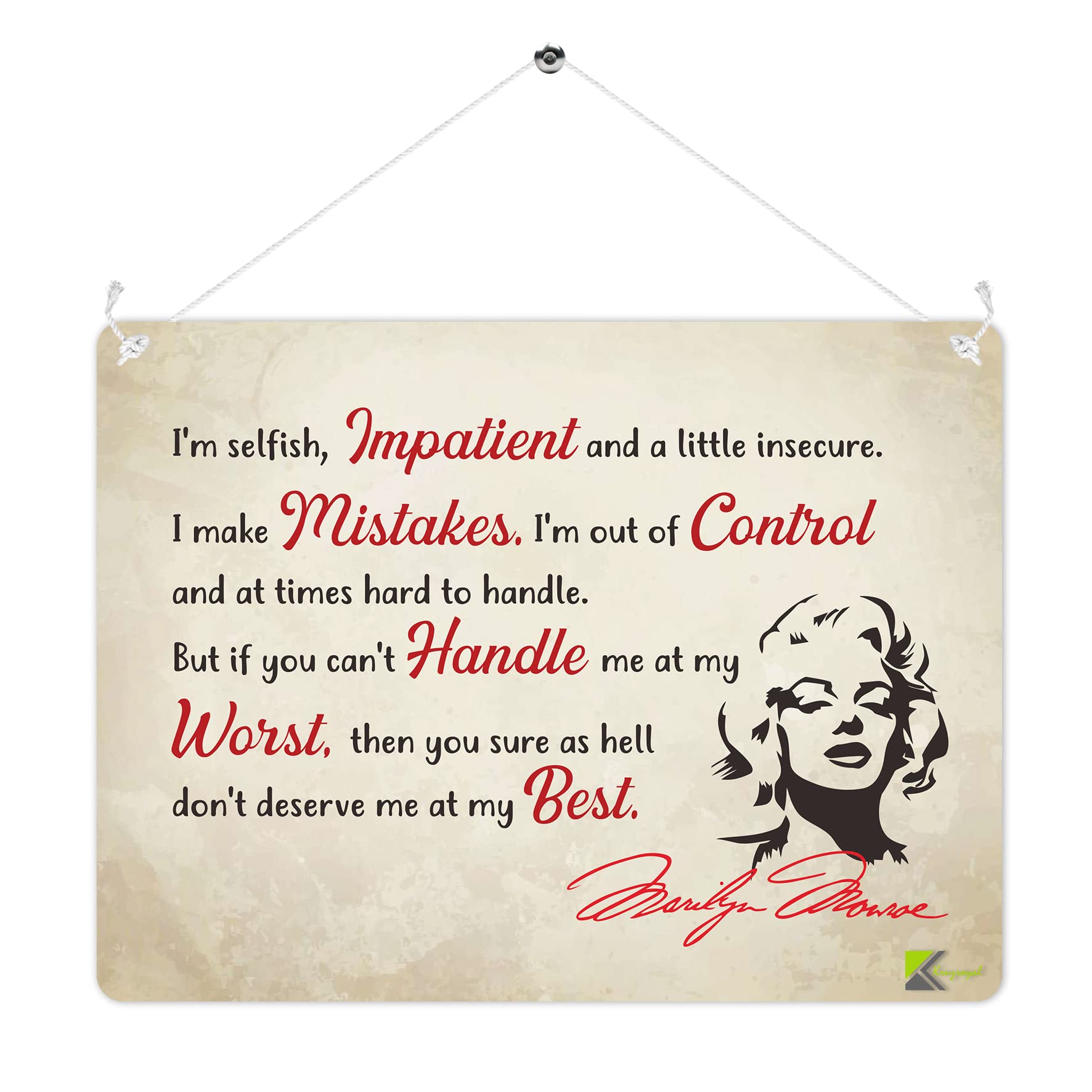 MP248 Marilyn Monroe Quote - I'm Selfish, Impatient And A Little Insecure Funny Novelty Retro Vintage Metal Wall Sign Plaque 20cm x 15cm