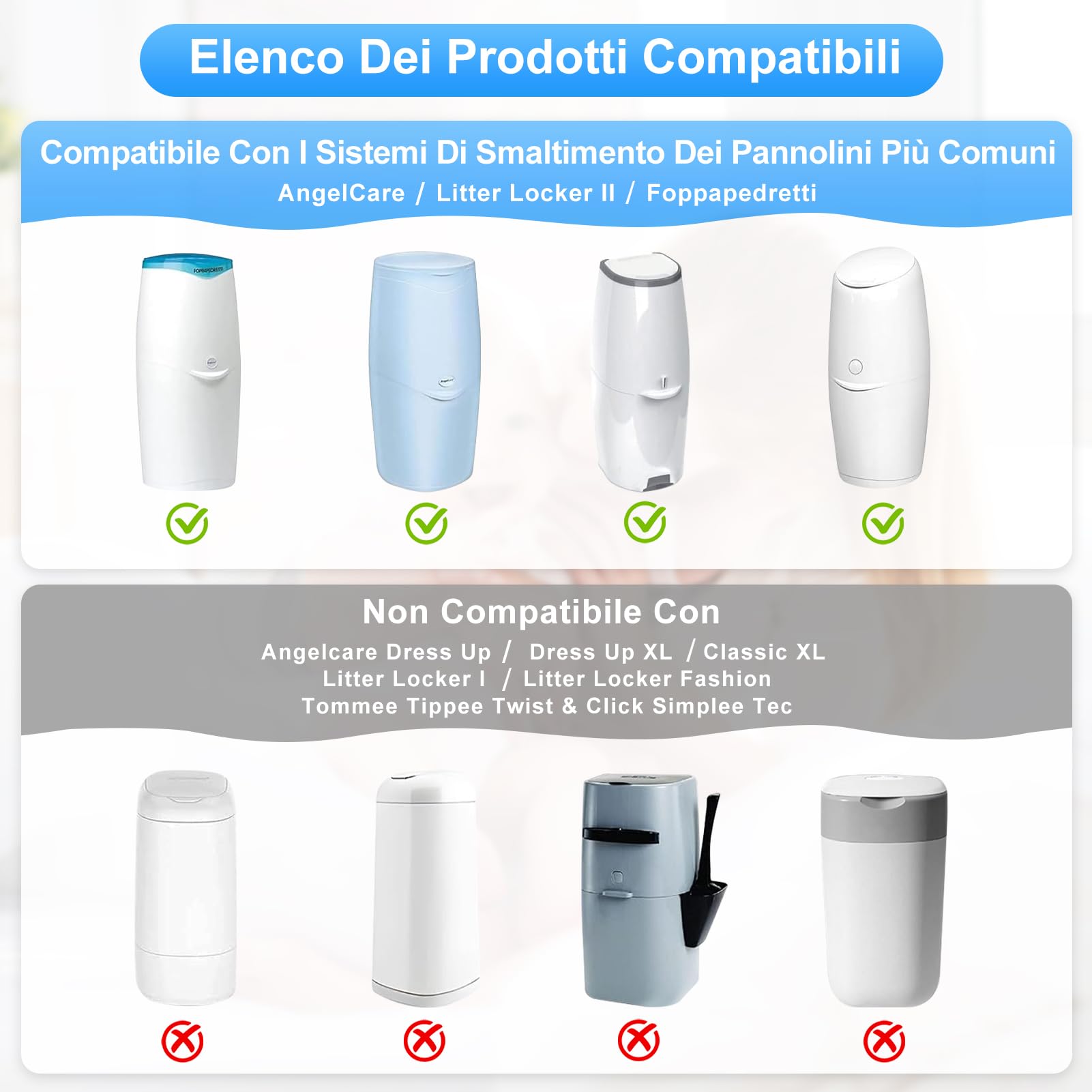 9 Pezzi Ricarica Mangiapannolini, NATNAV 4.5M Sacchetti Mangiapannolini Compatibile AngelCare, Litter Locker II,Incompatibile con Dress Up & XL,Classic XL(8 Buste & 1 Cestello di Ricarica)