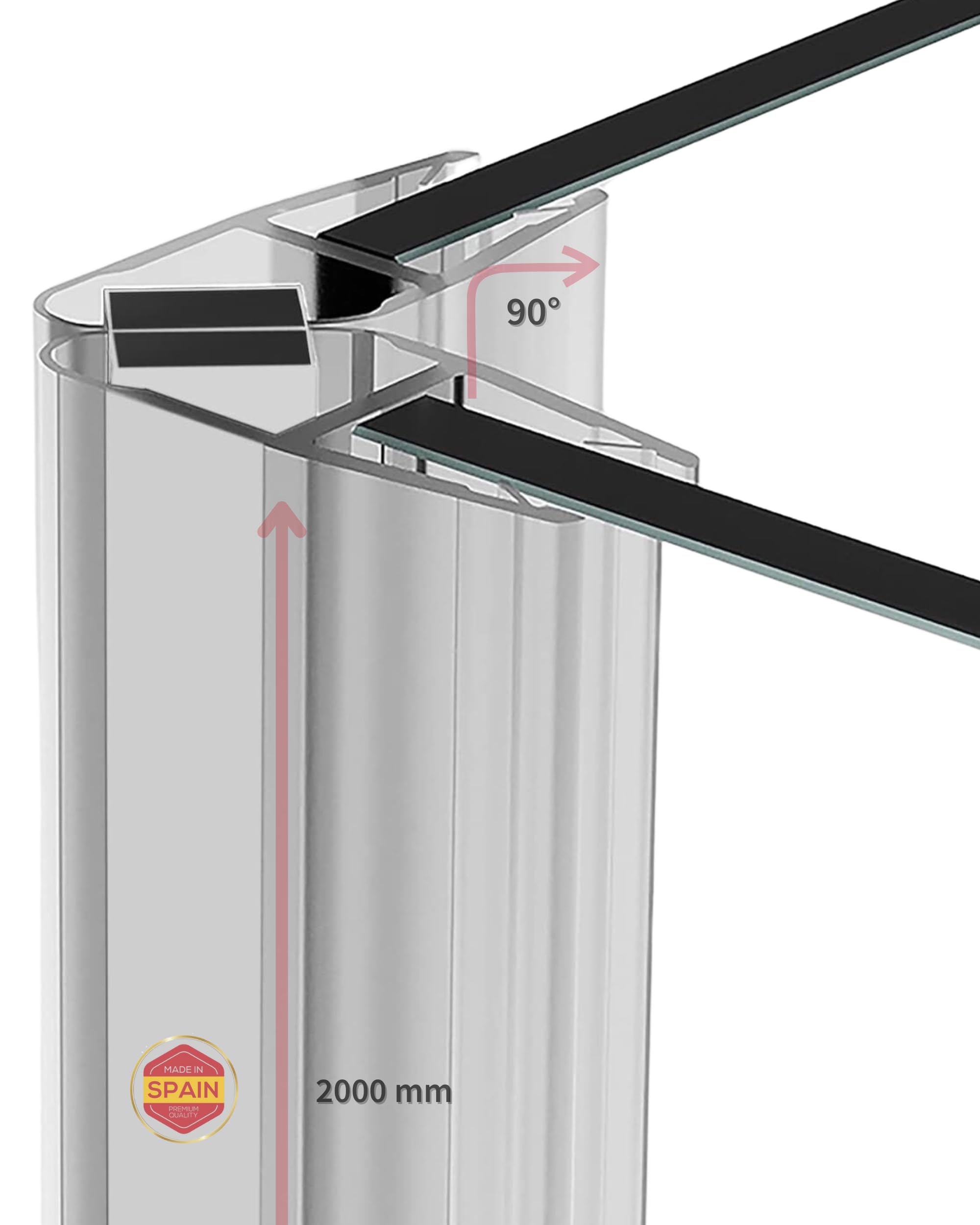Gedotec Joint a levre magnetique pour douche 90° - 1 paire Longueur 2 m - verre 6-8 mm - PVC transparent - Cabines de douche, paroi