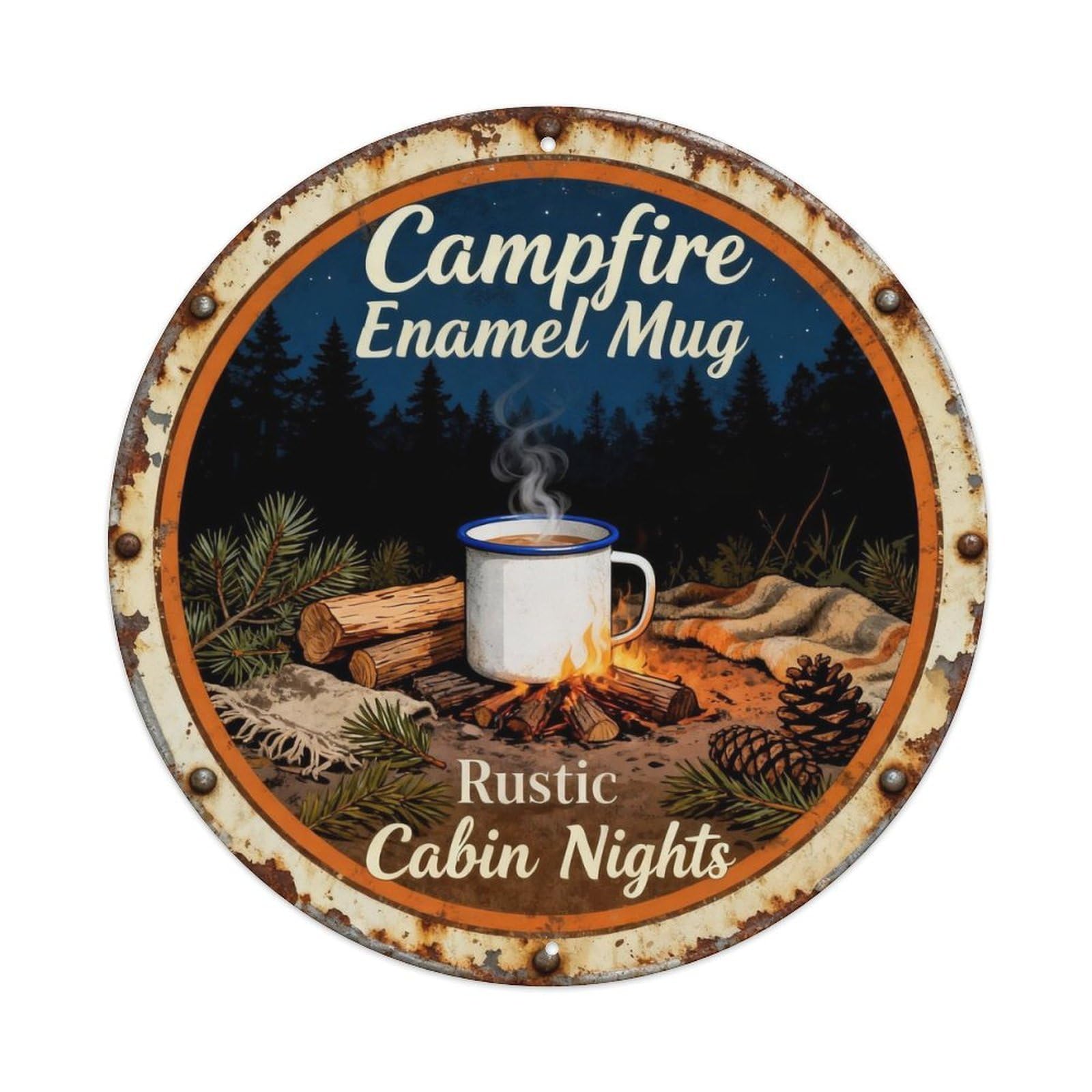 Campfire Enamel Mug Metal Tin Sign Plaque
