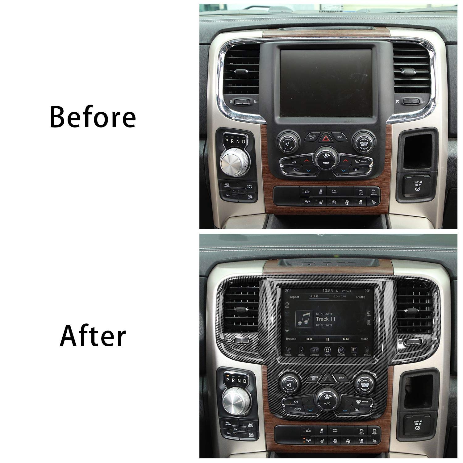 Voodonala 2011-2017 Dodge RAM ABS カーボンファイバー センターコンソール ナビゲーション GPSトリム 1個　並行輸入品 Voodonala Center Console Navigation GPS Dashboard Cover Trim For