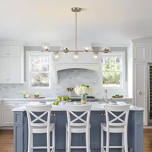 Miniatura 3 de KCO Lighting Modern - Lámpara colgante de 7 luces de metal de níquel cepillado con forma de globo de cristal transparente nórdico, lámpara colgante